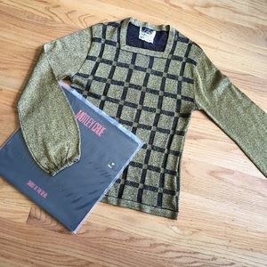 Vintage 80s metallic gold & black sweater with square neckline